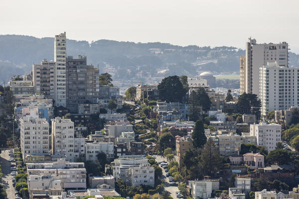 Cityscape with Lombard Street. San Francisco, Marin County, California, USA.