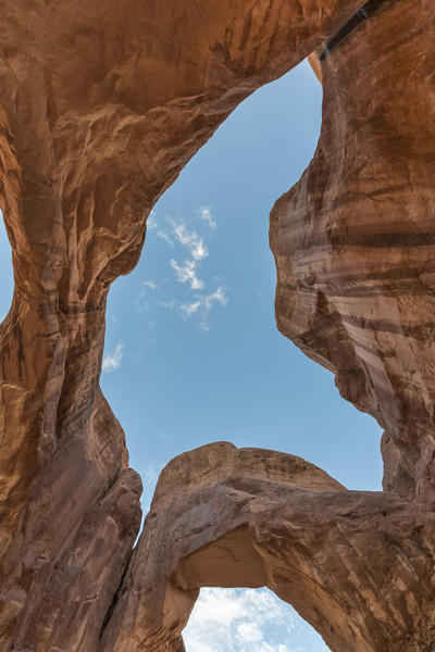 Detail of Double Arch. Arches National Park, Moab, Grand County, Utah, USA.