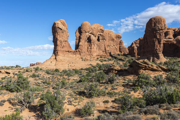 Rock towers, Arches National Park, Moab, Grand County, Utah, USA.
