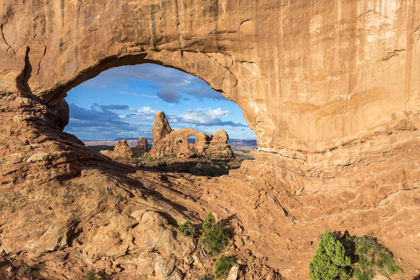 Turret Arch seen from North Window. Arches National Park, Moab, Grand County, Utah, USA.