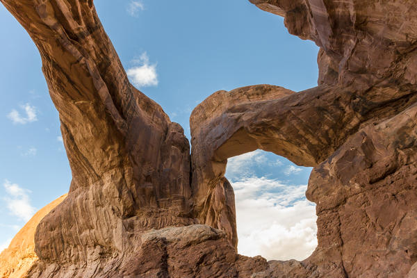 Detail of Double Arch. Arches National Park, Moab, Grand County, Utah, USA.