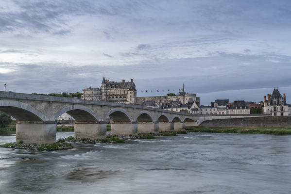 Castle and bridge over the Loire. Amboise, Indre-et-Loire, France.