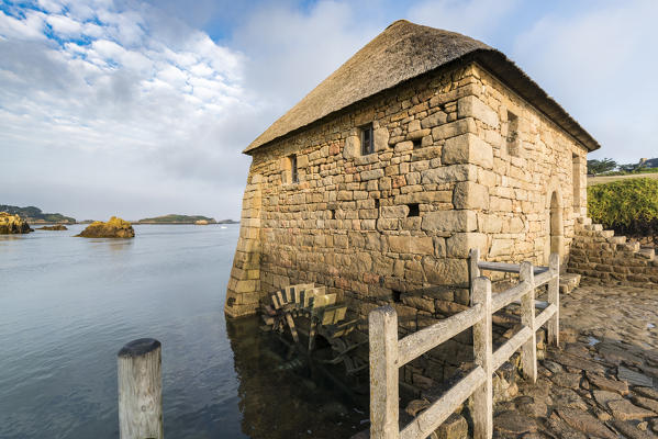 Tide mill on Bréhat island, Côtes-d'Armor, Brittany, France.