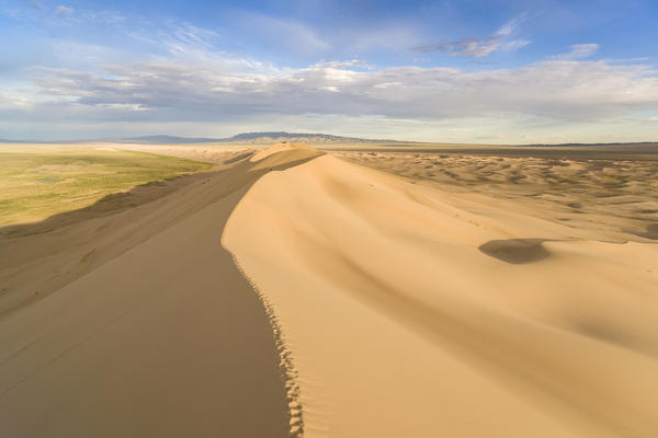 Footsteps on Khongor sand dunes in Gobi Gurvan Saikhan National Park. Sevrei district, South Gobi province, Mongolia.
