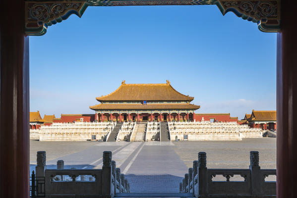 Hall of Supreme Harmony seen from the Gate of Supreme Harmony. Beijing, People's Republic of China.