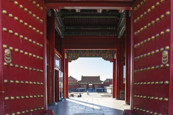 Eastern gate of the Hall of Preserving Harmony looking South. Forbidden City, Beijing, People's Republic of China.