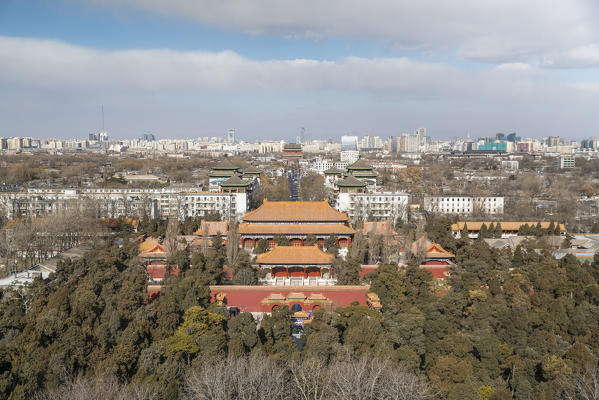 The Forbidden City and the surrounding buildings seen from an elevated point of view in winter. Beijing, People's Republic of China.