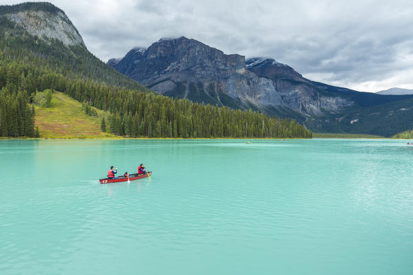 Canoeing on Emerald Lake in Yoho National Park, Field, British Columbia, Canada