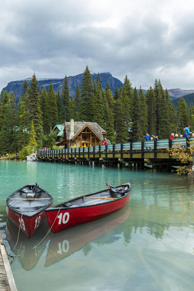 Rental canoes in Emerald Lake, Yoho National Park, Field, British Columbia, Canada