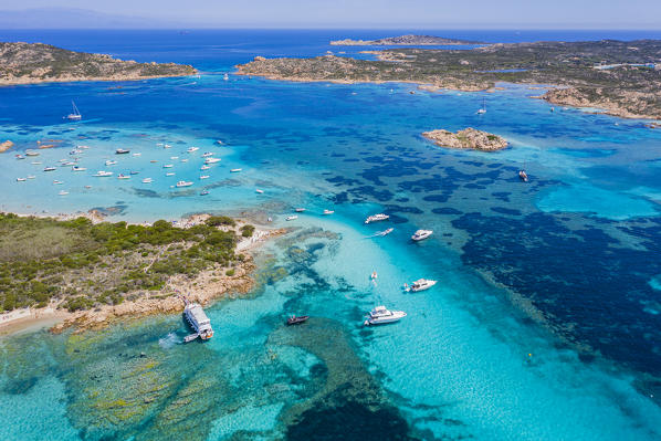 Budelli Island in the foreground, Razzoli Island and Santa Maria Island in the background, Maddalena Archipelago, Olbia-Tempio, Sardinia, Italy