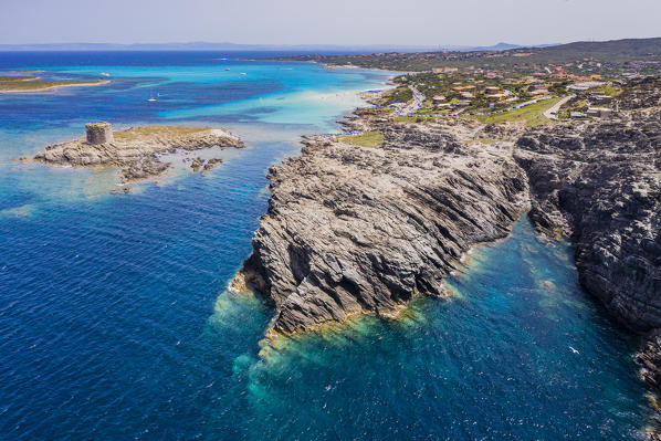 La Pelosa Beach and Tower of the Falcon in Stintino, Sassari, Sardinia, Italy
