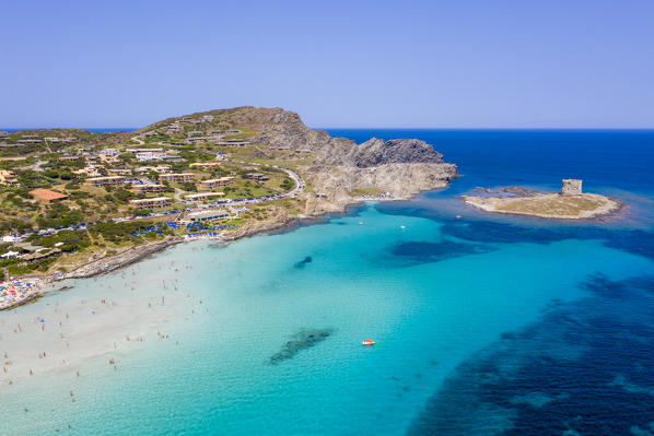 La Pelosa Beach and Tower of the Falcon in Stintino, Sassari, Sardinia, Italy