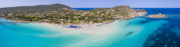 La Pelosa Beach and Tower of the Falcon in Stintino, Sassari, Sardinia, Italy