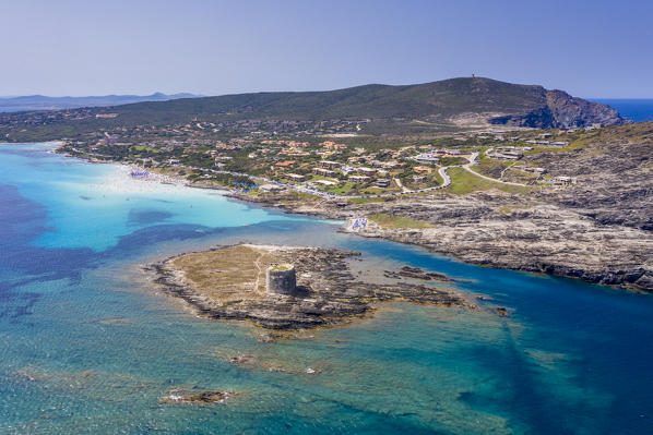 La Pelosa Beach and Tower of the Falcon in Stintino, Sassari, Sardinia, Italy