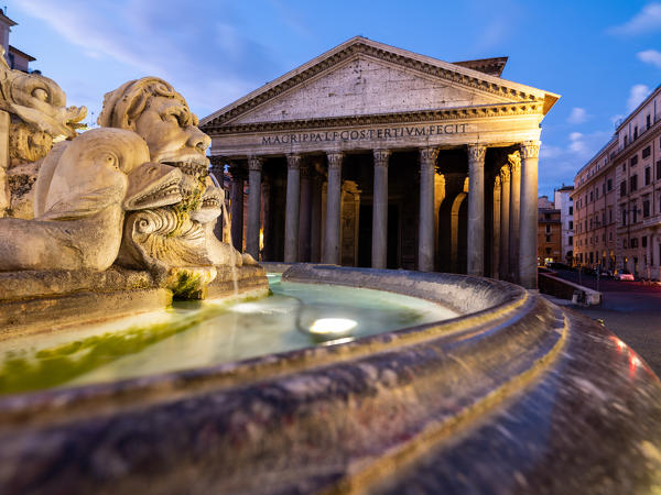 The Fontana del Pantheon and the Pantheon at dawn
Europe, Italy, Lazio Region, Province of Rome, Rome