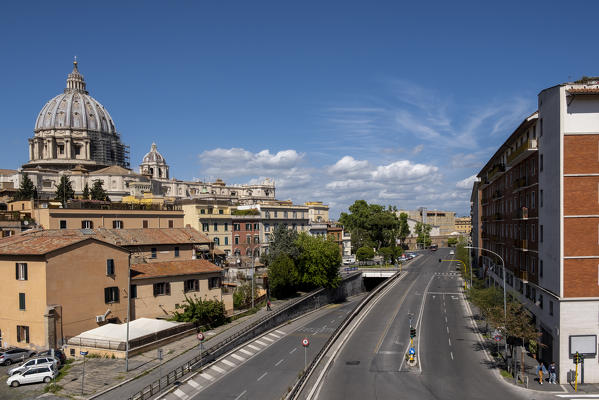 The dome of Basilica of San Pietro watches over the city of Rome during the lockdown for the Covid 19.
Italy, Lazio, Province of Rome, Rome.