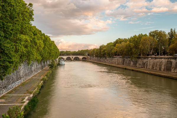 Italy, Lazio, Rome. Sunset on Tiber River 