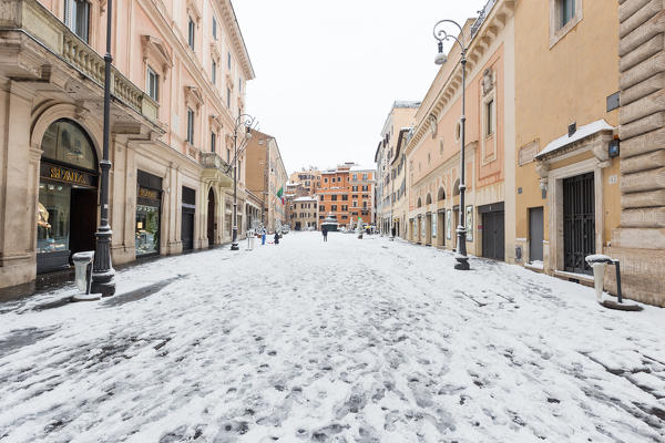 Piazza di San Lorenzo in Lucina after the great snowfall of Rome in 2018
Europe, Italy, Lazio, Province of Rome, Rome