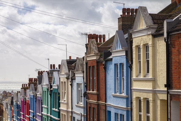 View of the colorful houses in Blaker street, Brighton, East Sussex, Southern England, United Kingdom.