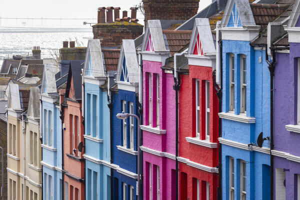 View of the colorful houses in Blaker street, Brighton, East Sussex, Southern England, United Kingdom.