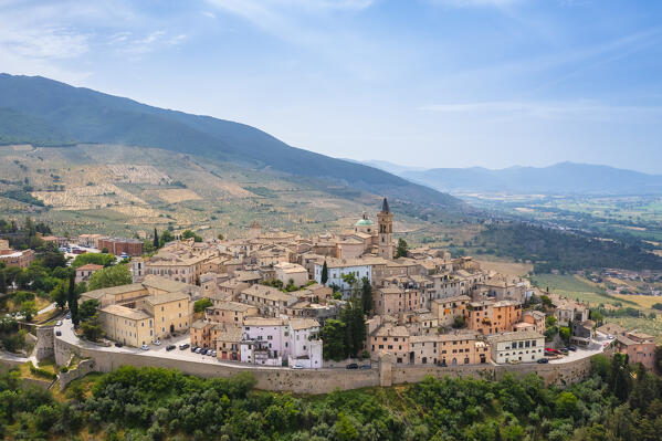 Aerial view of the town of Trevi in spring. Trevi, Perugia district, Umbria, Italy, Europe.