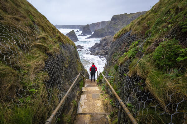 View of the sea stacks called Bedruthan Steps. Padstow, Newquay, Cornwall, United Kingdom.