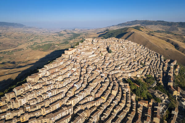 Aerial view of the ancient town of Gangi with its labyrinthic streets. Palermo district, Sicily, Italy.