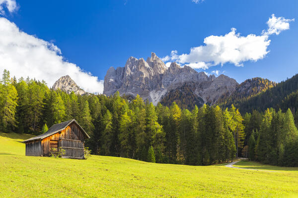 View of Picco di Vallandro in autumn season. Europe, Italy, South Tyrol, Braies valley, Bolzano province, Braies municipality.