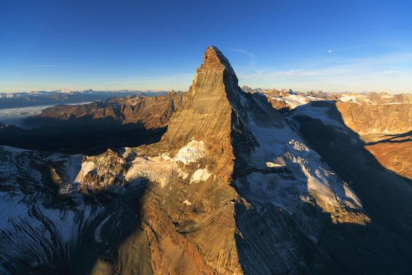 Aerial view of Matterhorn during sunrise, Zermatt, canton of Valais, Switzerland
