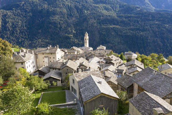Alpine village of Soglio, Bregaglia Valley, Maloja Region, Canton of Graubunden, Switzerland