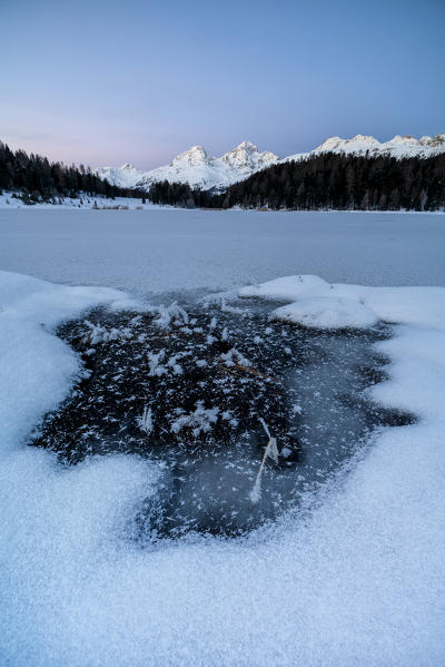 Ice crystals, Lej da Staz, St Moritz, canton of Graubunden, Engadine, Switzerland