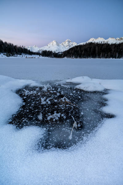 Ice crystals, Lej da Staz, St Moritz, canton of Graubunden, Engadine, Switzerland