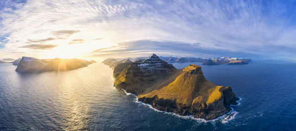 Aerial panoramic of Kalsoy Island, Faroe Islands, Denmark
