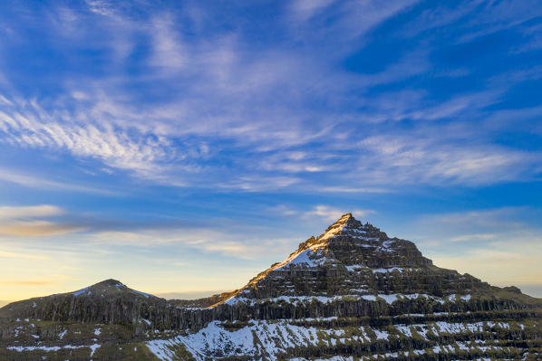 Nestindar and Fladegisfjall peaks, Kalsoy island, Faroe Islands, Denmark