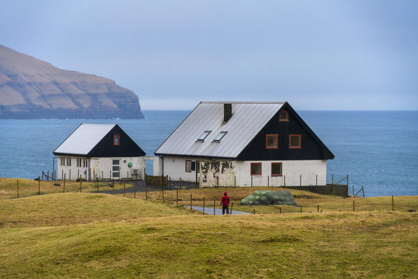 Houses facing the ocean, Nordradalur, Streymoy island, Faroe Islands, Denmark