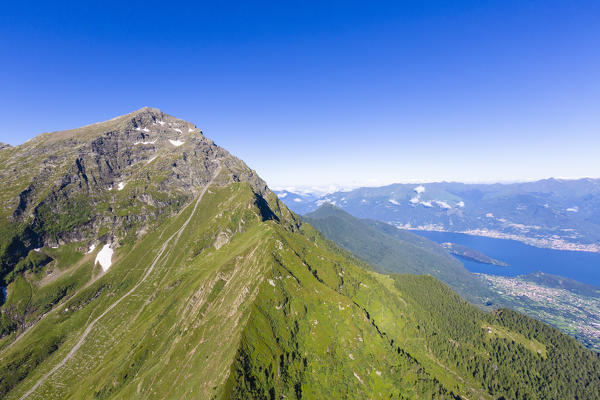 Lake Como and Monte Legnone from hang glider, Valtellina, Sondrio province, Lombardy, Italy