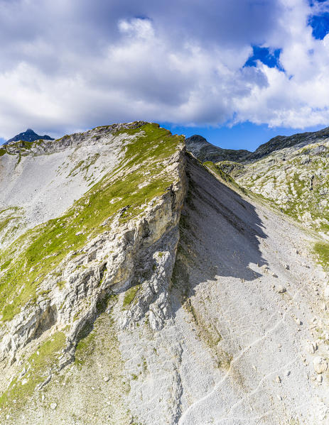 Aerial view of Piz Dalé mountain peak, Pian dei Cavalli, Vallespluga, Valchiavenna, Valtellina, Lombardy, Italy