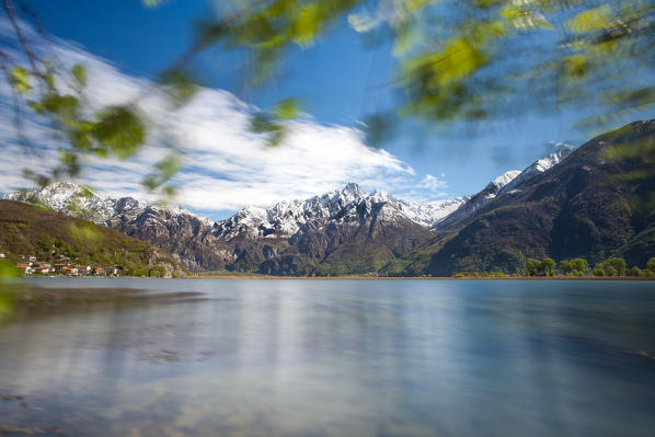 Some branches moved by the wind in front of the peak of Sasso Manduino, Valchiavenna, Valtellina Lombardy Italy Europe