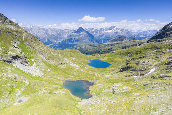 Baldiscio lakes with Pizzo Stella and Groppera peaks on background, Val Febbraro, Valchiavenna, Vallespluga, Lombardy, Italy