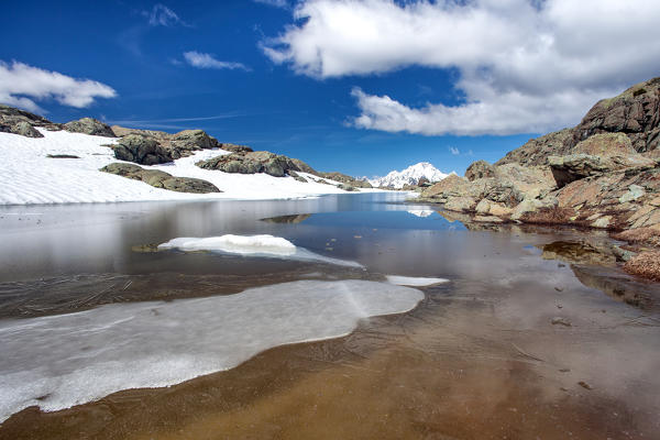 Abstract shapes in Lake Campagneda during the thaw, Valmalenco, Valtellina Lombardy Italy Europe Italy 