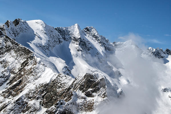 Aerial view of the Cime della Merdarola in winter. Valmasino Valtellina Lombardy, Italy Europe