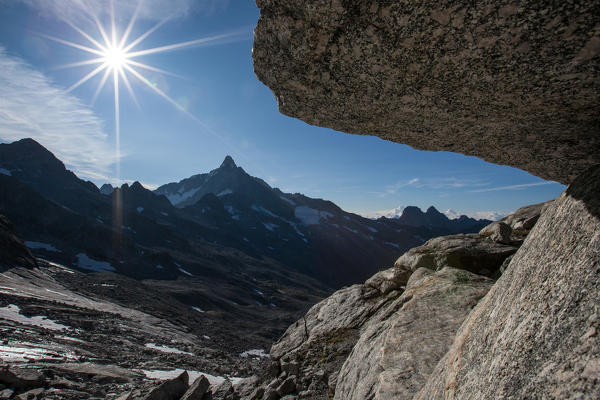 View of Monte Disgrazia from Passo Cameraccio through the Sentiero Roma. Valmasino, Valtellina Lombardy, Italy Europe