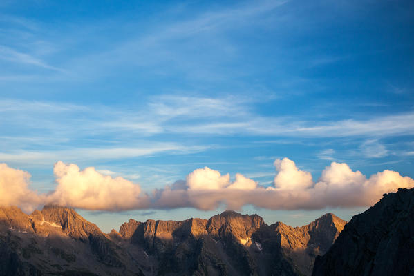 Sunset over Pizzo dell' Averta from Cima di Arcanzo, Valmasino. Valtellina Lombardy, Italy Europe 