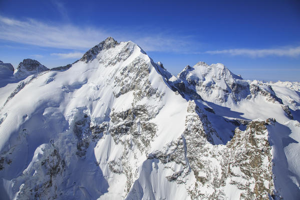 Aerial view of Biancograt in winter. Engadine, Canton of Grisons, Switzerland Europe