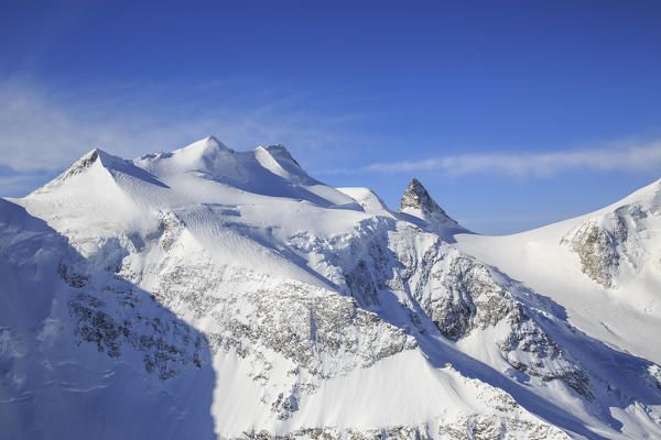 Aerial view of Belleviste with Cresta Aguzza. Engadine, Canton of Grisons, Switzerland Europe