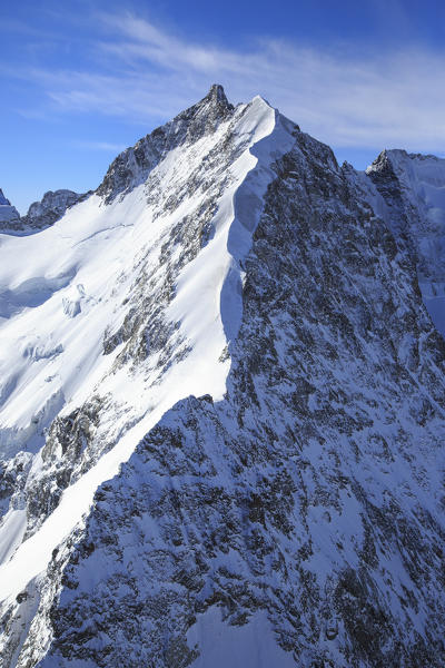 Aerial view of Biancograt in winter. Engadine, Canton of  Grisons, Switzerland Europe