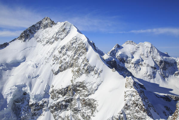 Aerial view of Pizzo Bernina and of Piz Roseg. Engadine, Canton of  Grisons, Switzerland Europe