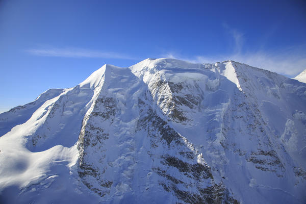 Aerial view of the north side of Piz Palù. Engadine, Canton of Grisons, Switzerland. Europe