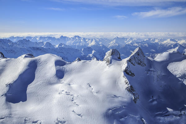 Aerial view of Pizzo Sella. Engadine, Canton of Grisons Switzerland Europe