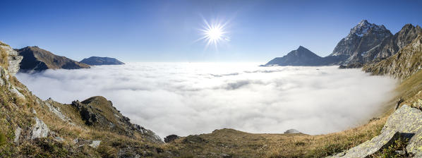 Clouds  covers the landscape around Monviso. Cozian Alps, Piedmont, Italy. Europe